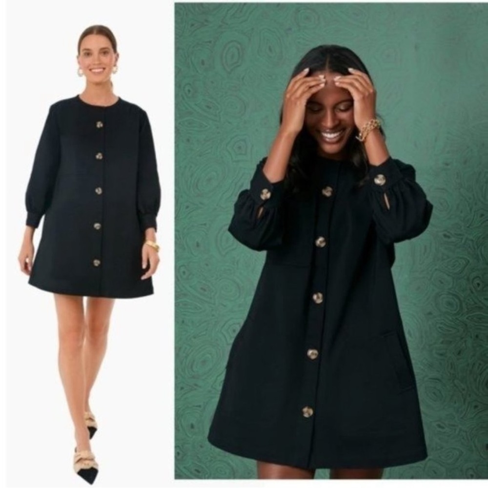 Tuckernuck Blake Mini A Line Button Down Long Sleeve Dress Size XS In Black